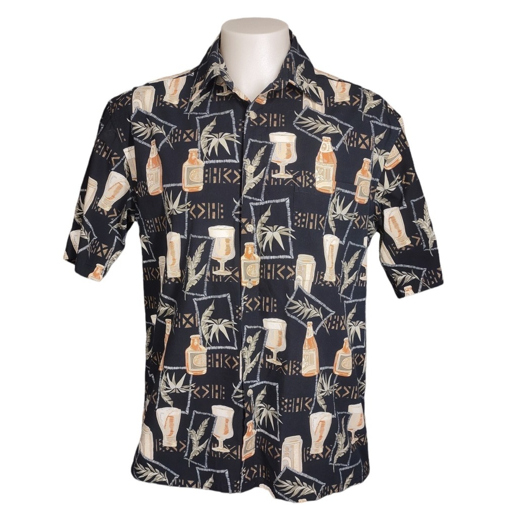 Batik Bay Shirt Large Mens Beer Bottle Mug Tropical Hawaiian Black Retro Boho L